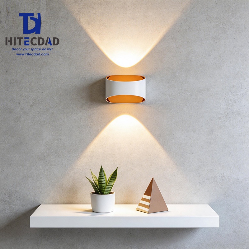 Modern Rectangular Outdoor Wall Light Series, Black Body with Inner Gold Reflector, Up-Down Glow, 5 Colors Available, HTD-EW4434 4
