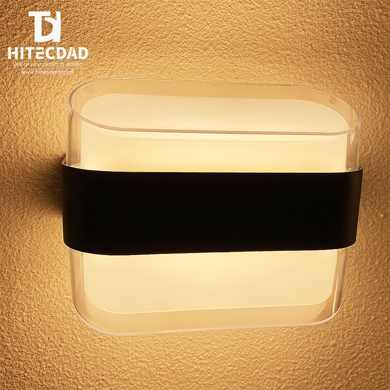 Applique murale extérieure moderne en forme de cube de verre, abat-jour transparent avec bande noire et éclairage indirect, noir, blanc, gris, HTD-EW4434 3