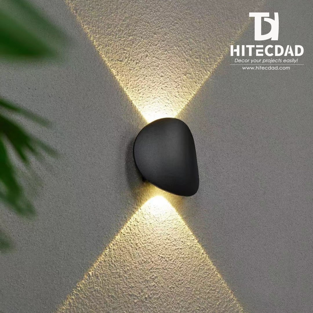 Appliques murales d'extérieur modernes aux formes organiques, corps irrégulier avec éclairage indirect, disponible en demi-tête, noir, blanc, gris, HTD-EW4709 5