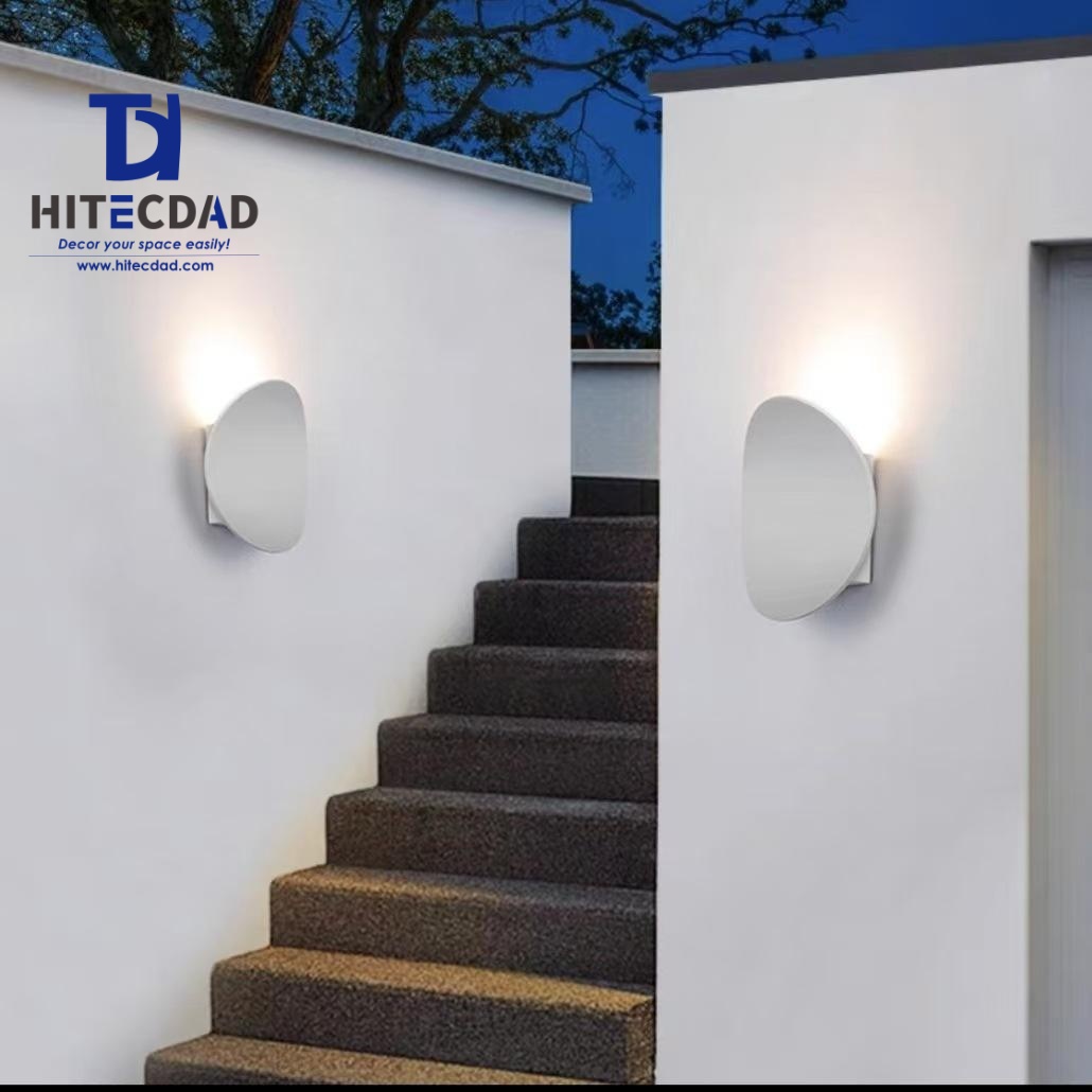 Appliques murales d'extérieur modernes aux formes organiques, corps irrégulier avec éclairage indirect, disponible en demi-tête, noir, blanc, gris, HTD-EW4709 4