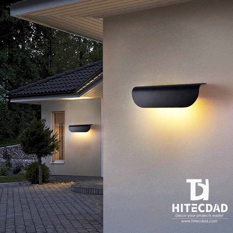 Downlight curvo moderno para exteriores, aplique de pared, cuerpo arqueado negro con luz descendente, negro, blanco y gris, HTD-EW5501 1