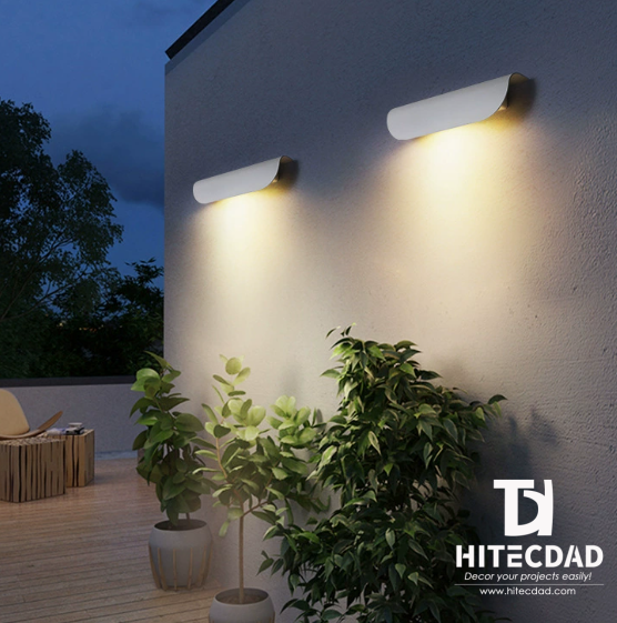 Downlight curvo moderno para exteriores, aplique de pared, cuerpo arqueado negro con luz descendente, negro, blanco y gris, HTD-EW5501 2