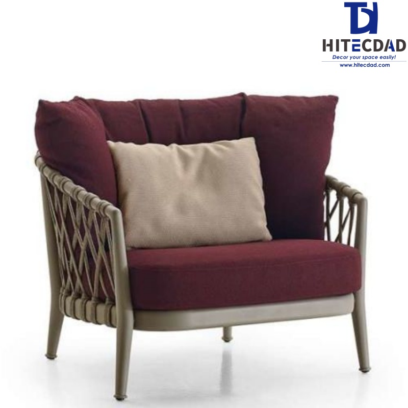 Fauteuil d'extérieur en corde tressée avec coussin pour salon et terrasse HTD-OF1010A 1