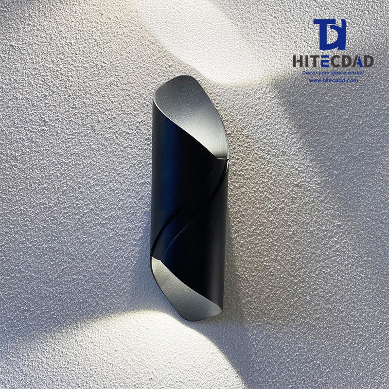 Modern Twisted Outdoor Wall Light Series, Sculptural Spiral Body with Up-Down Glow, 5 Finishes: Black White Grey Black+Gold White+Gold, HTD-EW4682 5