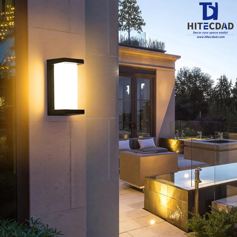 Aplique de pared exterior moderno en forma de C, marco abierto negro con panel luminoso, luz cálida de 12 W y 3000 K, resistente al agua IP65, HTD-EW4439 2