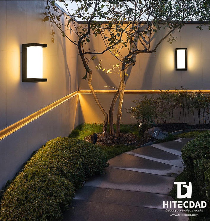 Aplique de pared exterior moderno en forma de C, marco abierto negro con panel luminoso, luz cálida de 12 W y 3000 K, resistente al agua IP65, HTD-EW4439 3