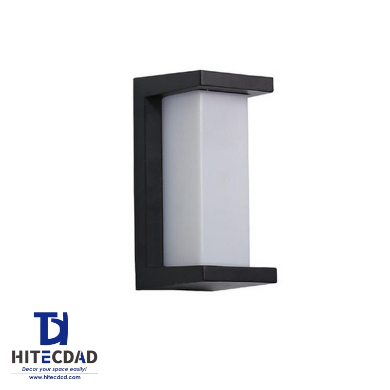 Aplique de pared exterior moderno en forma de C, marco abierto negro con panel luminoso, luz cálida de 12 W y 3000 K, resistente al agua IP65, HTD-EW4439 4