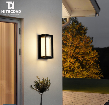 Applique murale extérieure moderne à cadre rectangulaire, cadre noir avec panneau lumineux allongé, 12 W, lumière chaude 3000 K, étanchéité IP65, HTD-EW4440 4