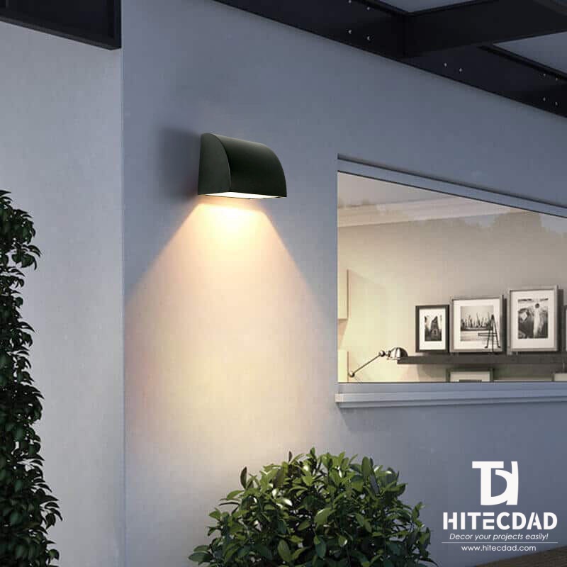 Applique murale extérieure noire orientable, abat-jour incurvé avec éclairage vers le bas, 6 W, lumière chaude 3000 K, étanche IP65, HTD-EW5504 4