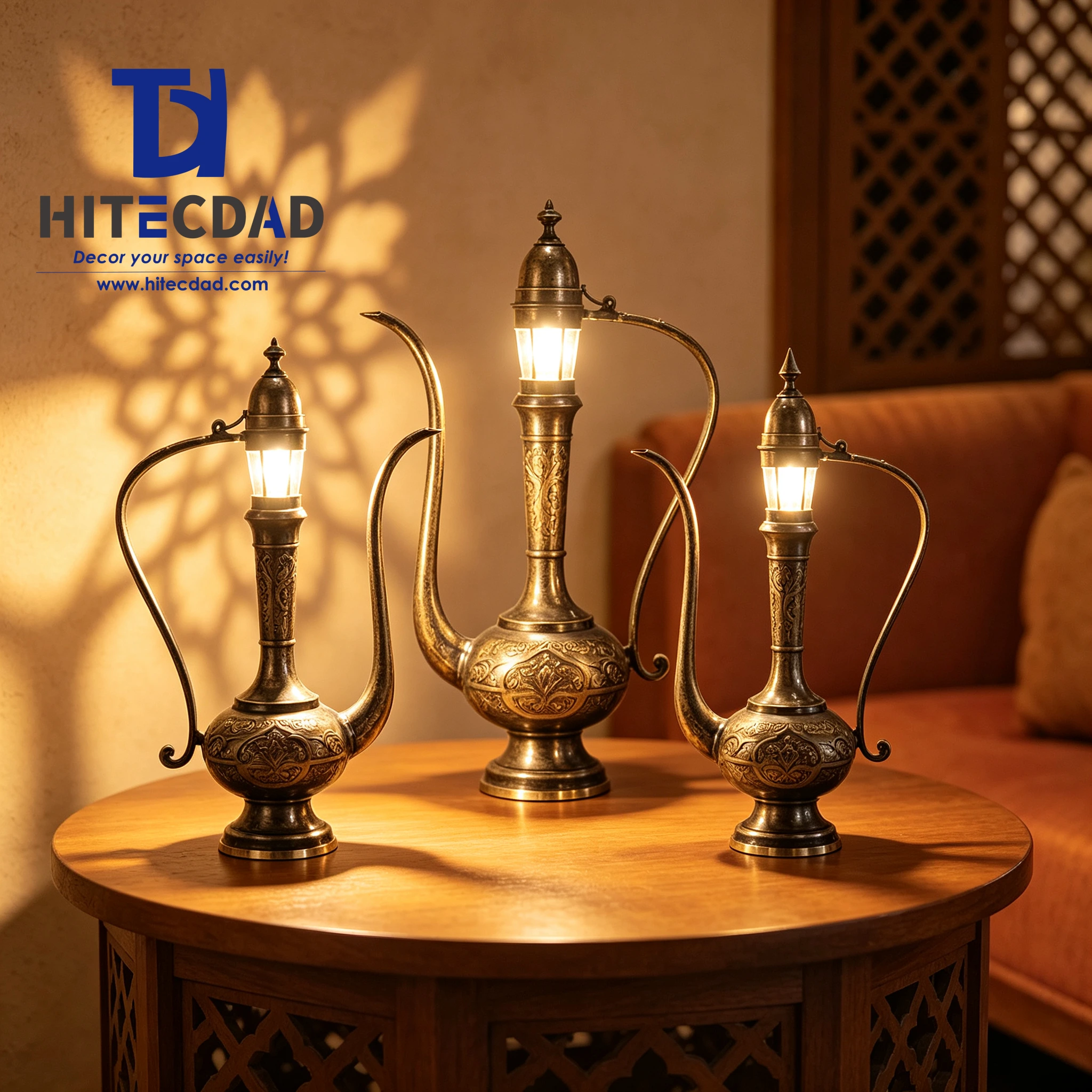 Three Sizes, One Dallah: Brass Lamp with Cutout Body and Spire HTD-IT02-16/02-16A/02-24 1