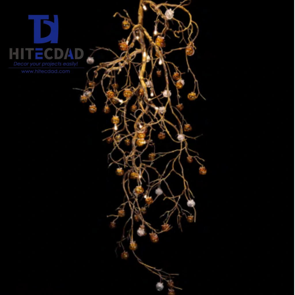 Lustre moderne en verre soufflé à la main, inspiré des branches de vigne naturelles, idéal pour hall d'hôtel, villa, escalier ou plafond haut. Parfait pour les hauts plafonds. 1