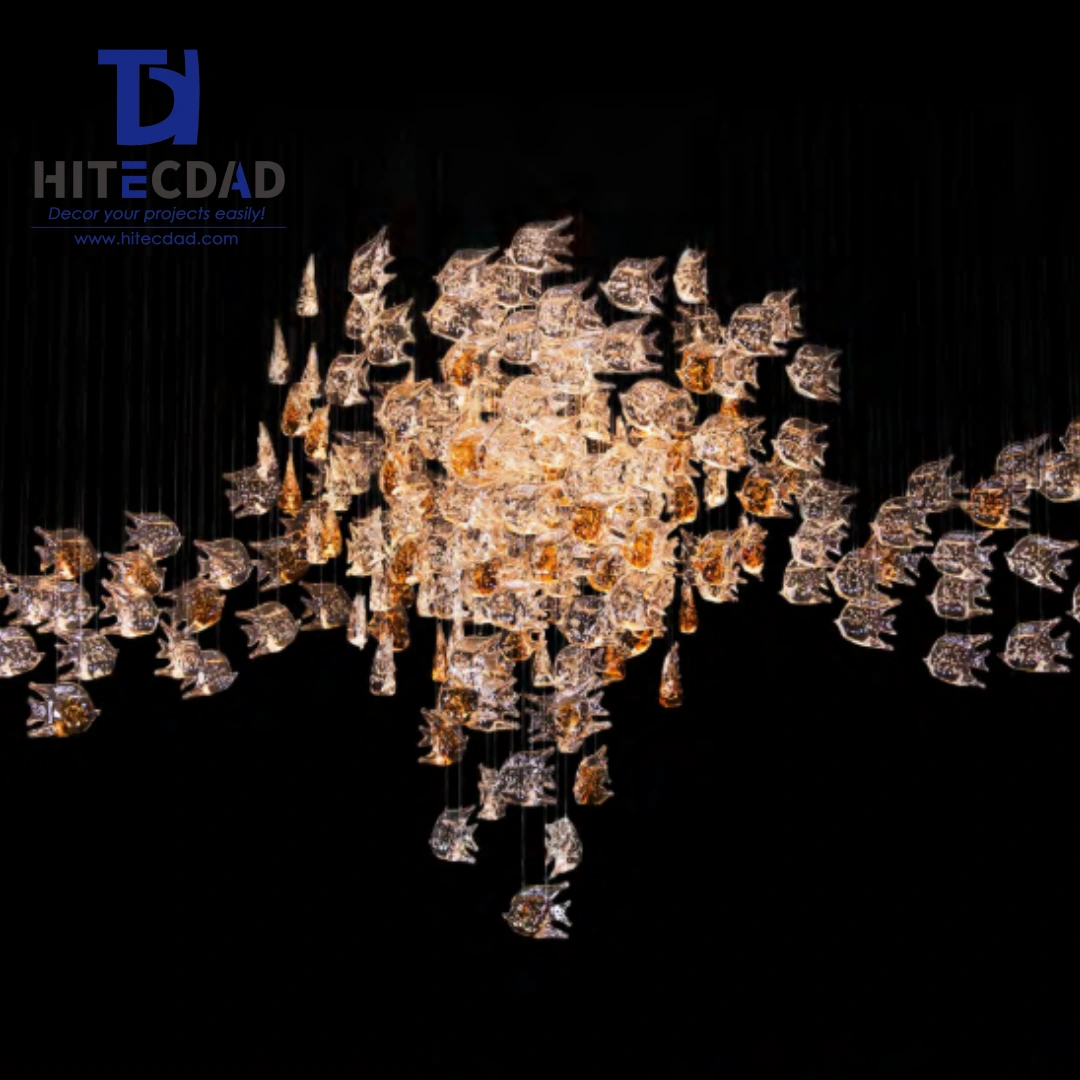Lustre moderne et luxueux de grande taille en verre soufflé à la main pour hall d'hôtel/villa (projet sur mesure) 1