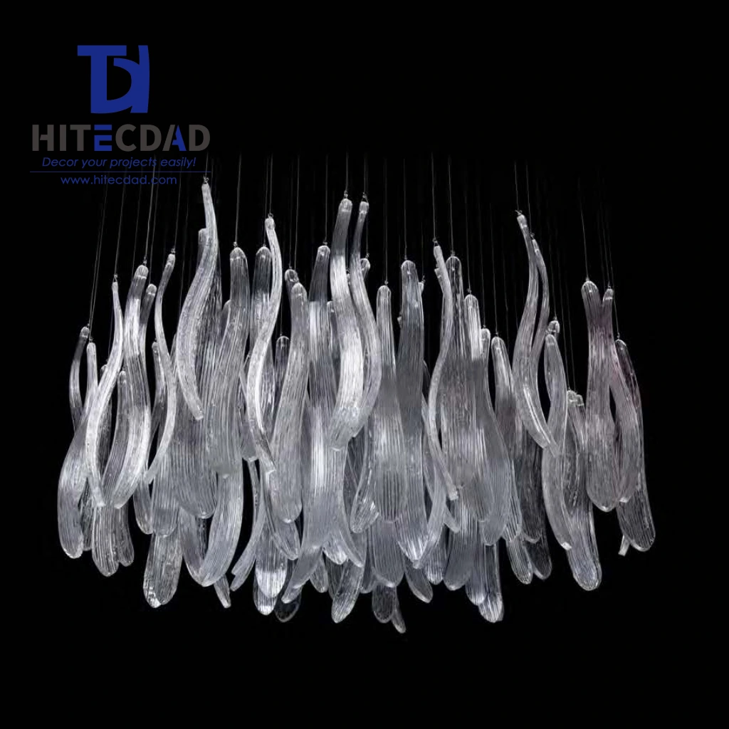 Lustre moderne de luxe en verre transparent fait main, effet cascade de glace, idéal pour les escaliers de villas et d'hôtels. 1