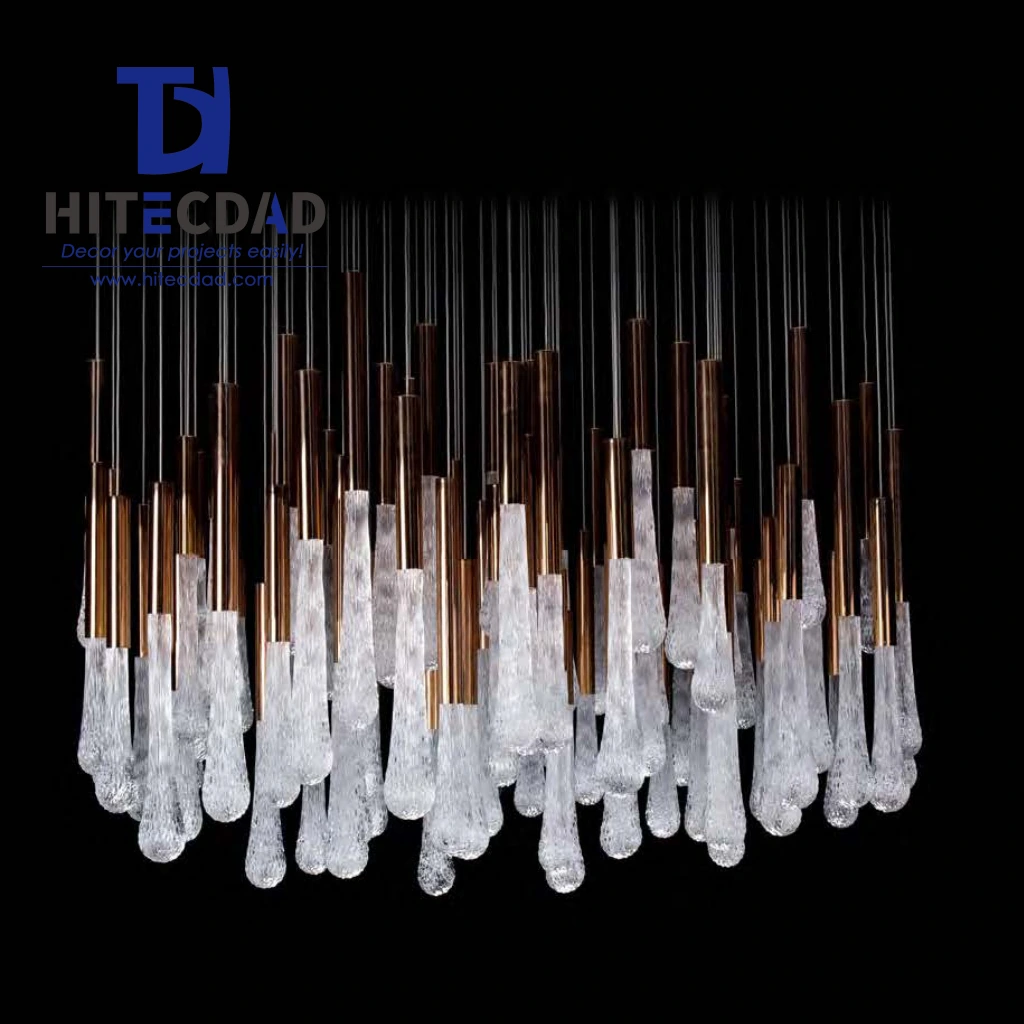 Lustre moderne minimaliste en cristal rose doré, long tube, suspension fine et élégante pour bar, îlot ou escalier. 1