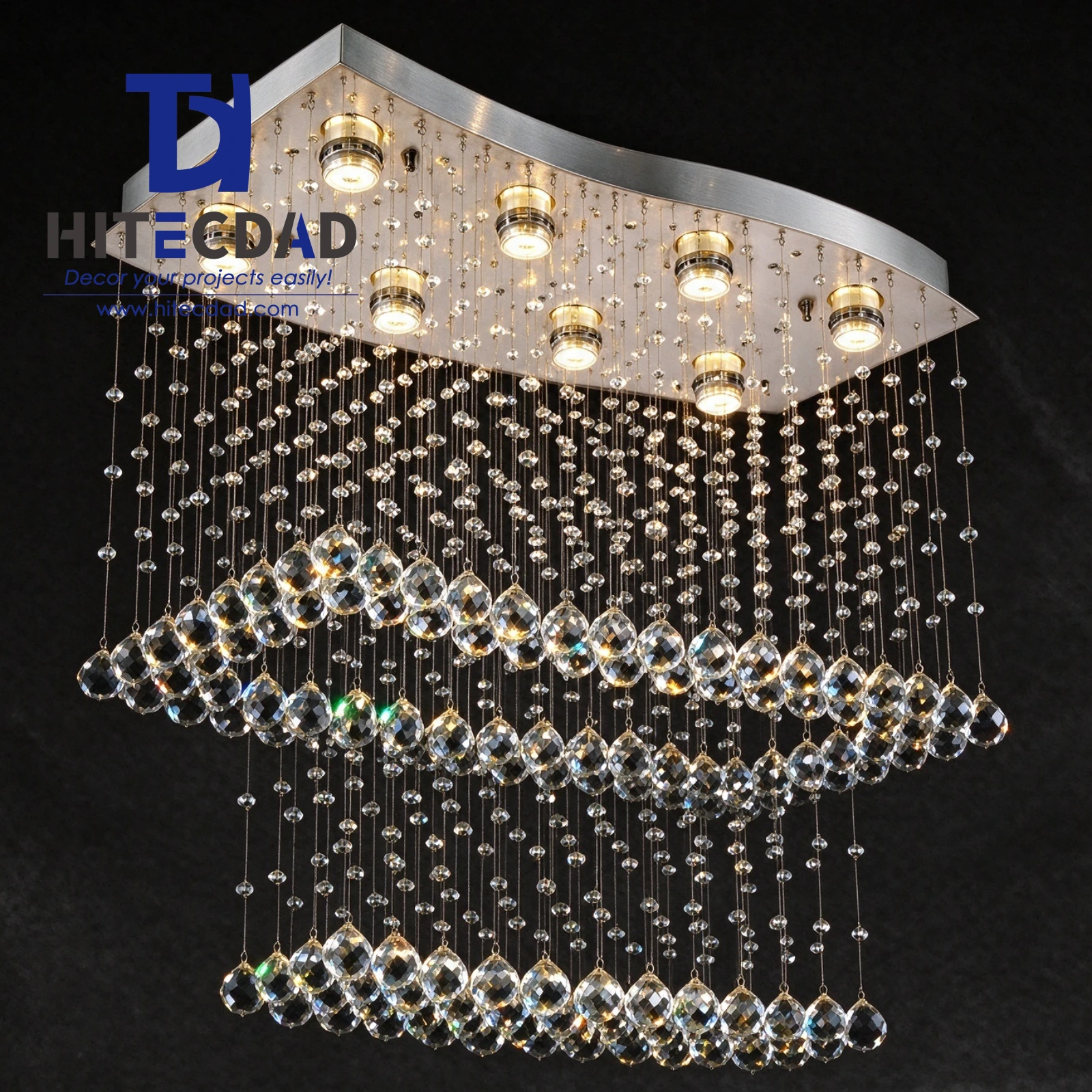 Lustre rectangulaire moderne et luxueux en cristal, à double couche et à éclairage étoilé, idéal pour salle à manger ou bar. 1