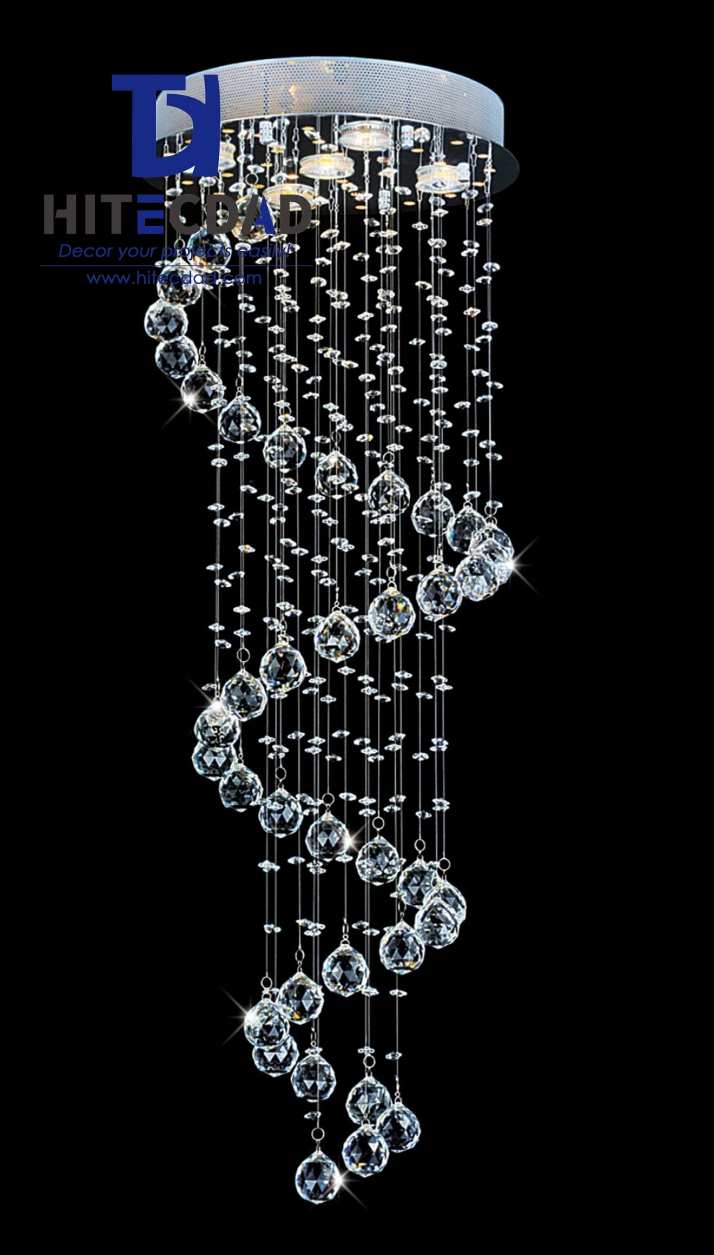 Lustre cylindrique moderne de luxe en cristal à effet cascade, boule lumineuse étoilée en cristal pour escalier d'hôtel ou de villa 1