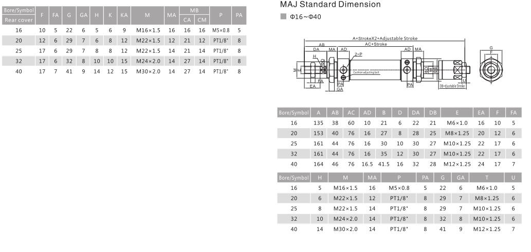 Small Pneumatic Linear Air Cylinders ISO6432 Manufacturer MA for Automatic Transmission 7