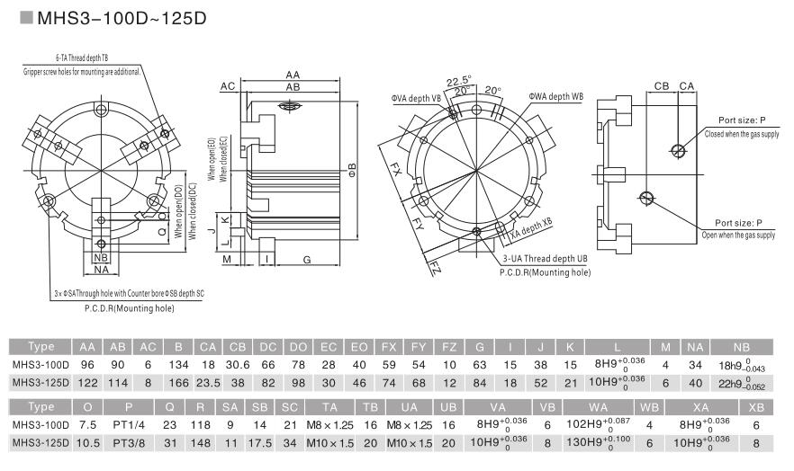 3 Finger Round Body Pneumatic Gripper MHS for Round Workpiece 7
