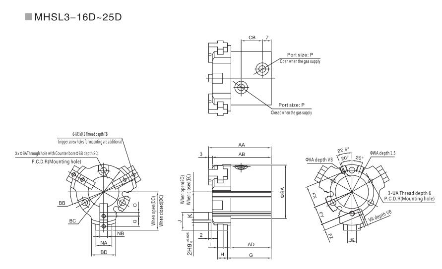 3 Finger Round Body Pneumatic Gripper MHS for Round Workpiece 8