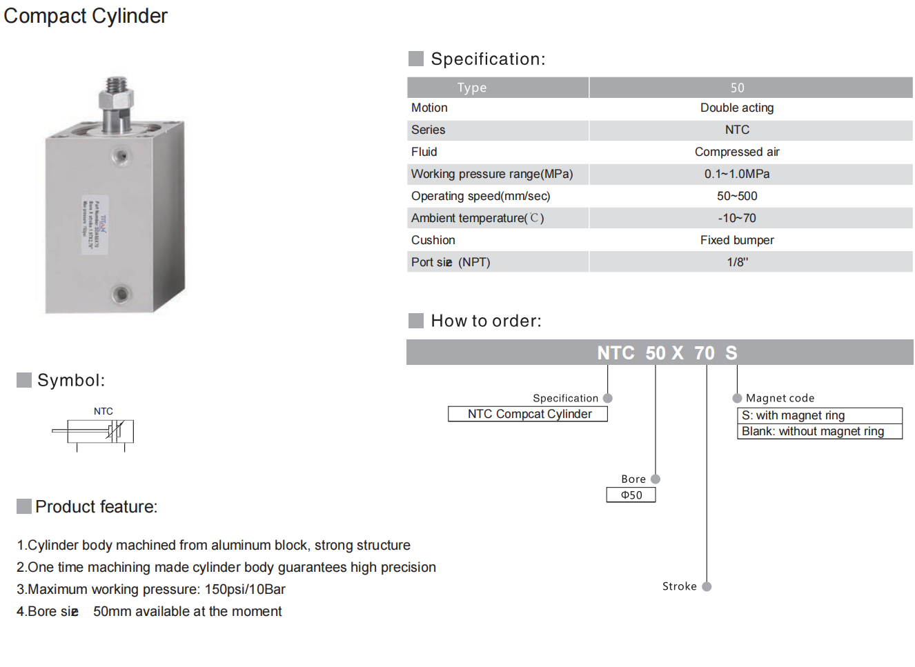 Square Flat Pneumatic Cylinder NTC Compact Air Cylinder for Tight Spaces 3