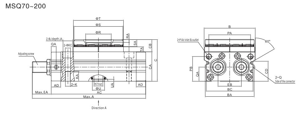 Actuadores de aire giratorio de ángulo ajustable NTA MSQ Instalar en espacios apretados 11