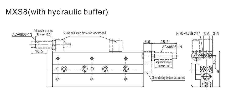 Mini slides cilindros MXS para aplicações pneumáticas com espaço apertado 12