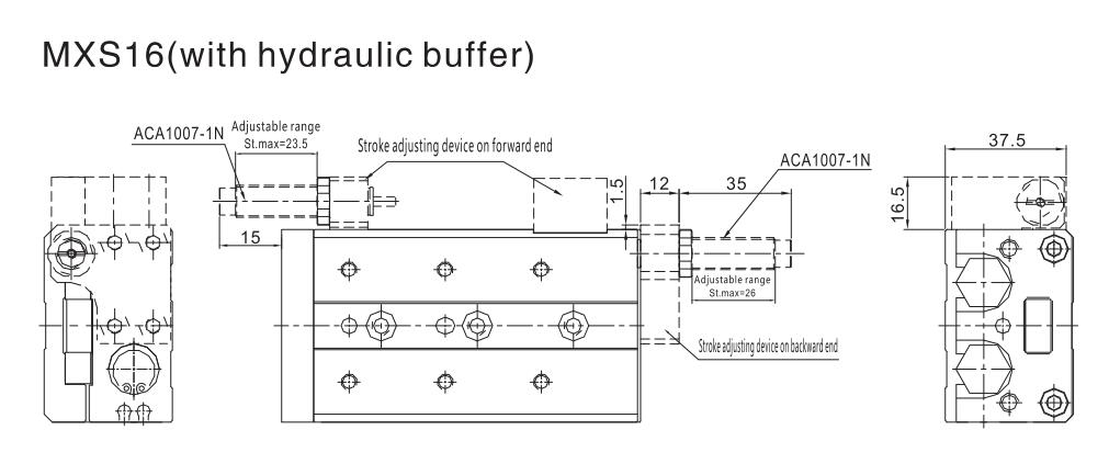 Mini slides cilindros MXS para aplicações pneumáticas com espaço apertado 22