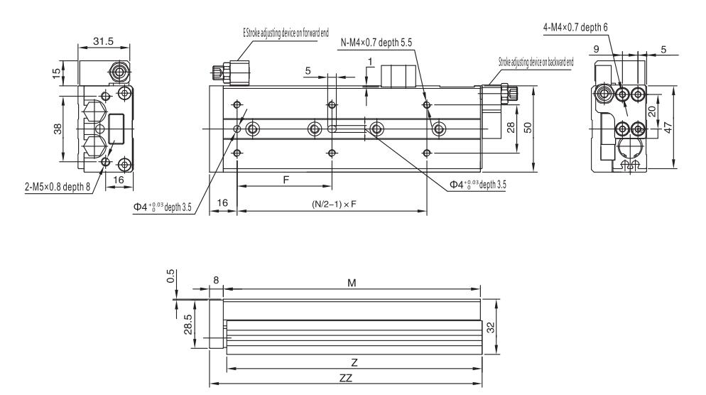 Mini slides cilindros MXS para aplicações pneumáticas com espaço apertado 14