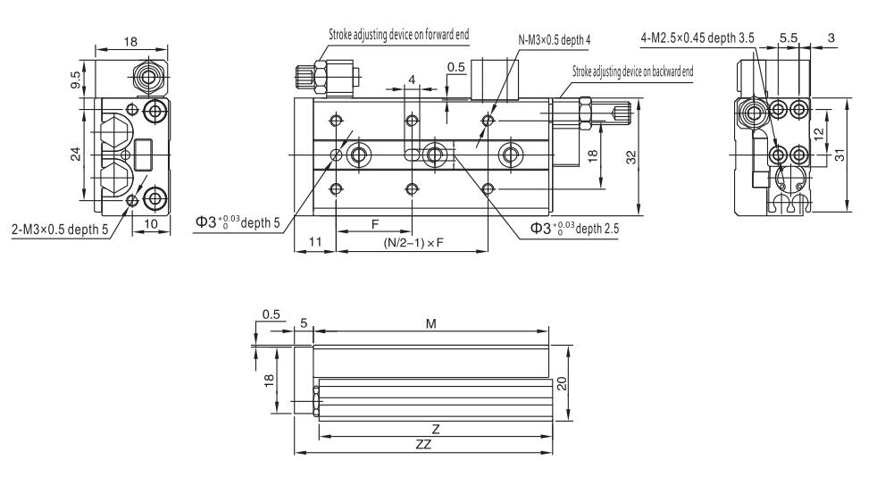 Mini slides cilindros MXS para aplicações pneumáticas com espaço apertado 7
