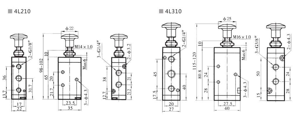 4L серия 5/2 ручной клапан 6