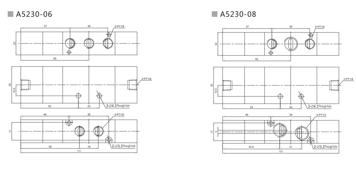 Válvula de control direccional neumática de la serie A5200 5/2 o 5/3 8