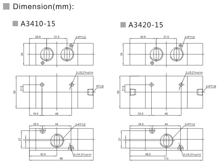 A3400 Série 3/2 Valve de commande directionnelle pneumatique 6
