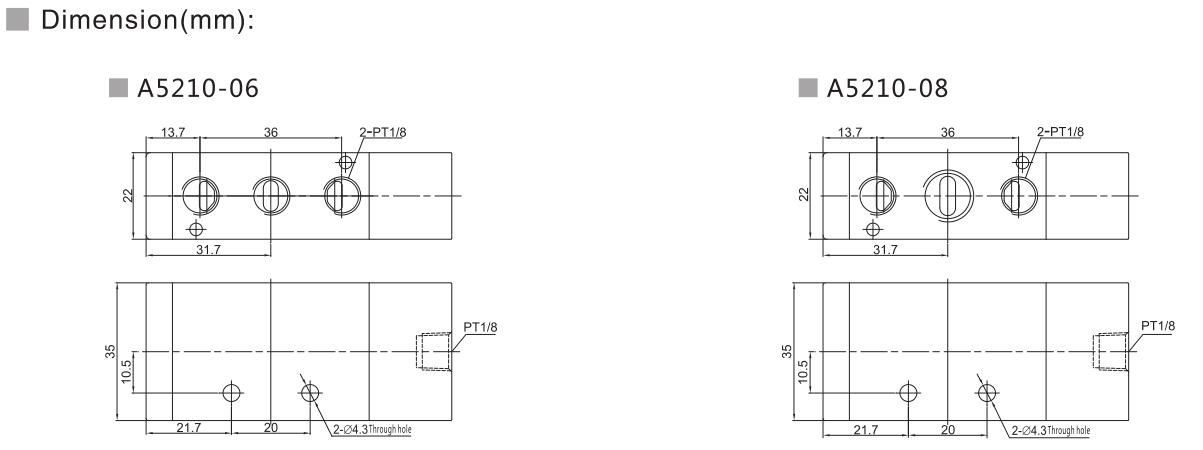 Válvula de control direccional neumática de la serie A5200 5/2 o 5/3 6