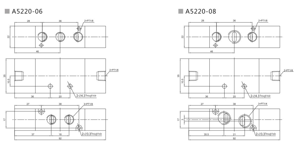 Válvula de control direccional neumática de la serie A5200 5/2 o 5/3 9