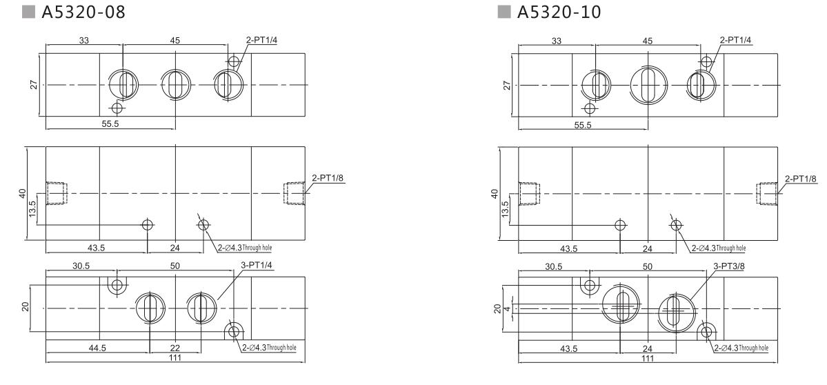 A5300 Serie 5/2 oder 5/3 Pneumatische Richtungssteuerventil 8