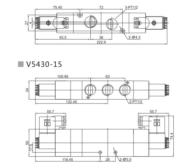 V5400 Serie 5/2 oder 5/3 Pneumatische Richtungssteuerventil 9