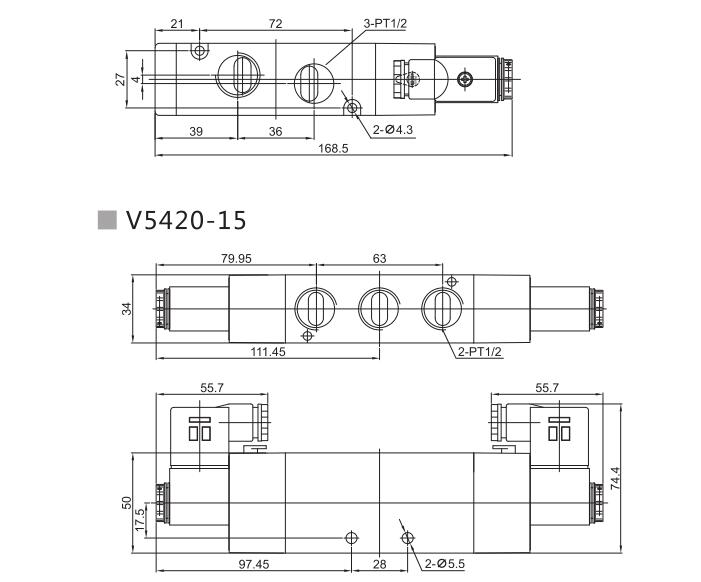 V5400 Serie 5/2 oder 5/3 Pneumatische Richtungssteuerventil 7
