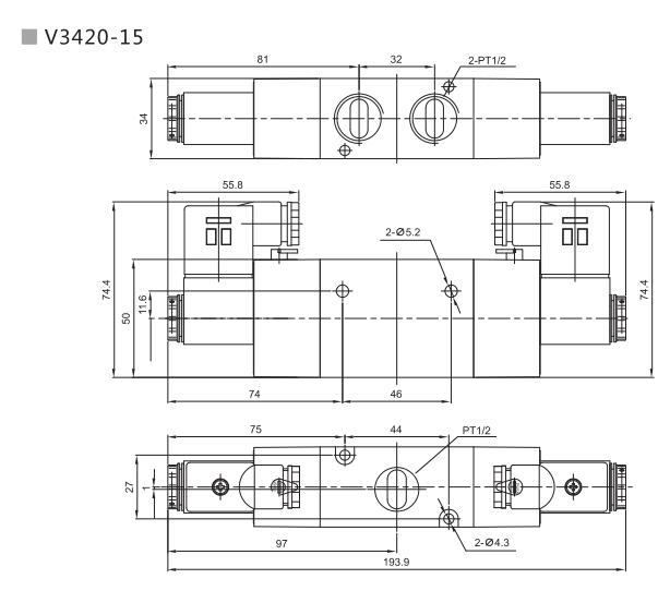 Válvula de control direccional neumática de la serie V3400 3/2 7