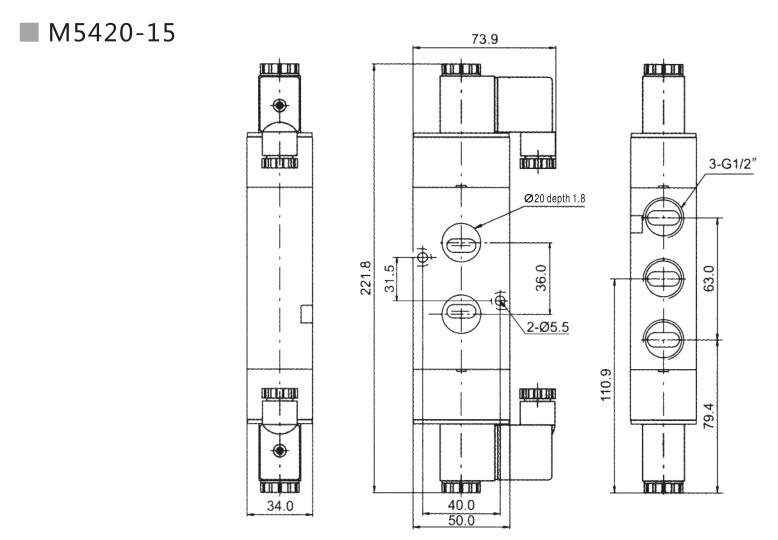 M5400 (NAMUR) Serie 5/2 eller 5/3 pneumatisk riktningskontrollventil 7