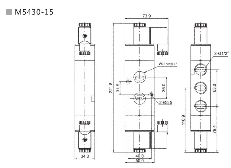 M5400 (NAMUR) Serie 5/2 eller 5/3 pneumatisk riktningskontrollventil 8