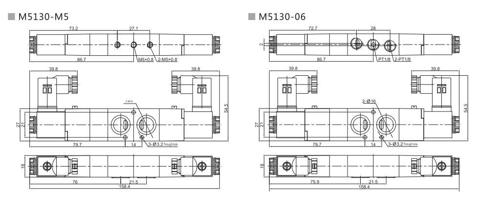 M5100 (NAMUR) Серия 5/2 или 5/3 Пневматический управляющий клапан направления 7