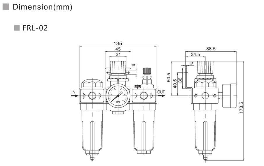 U Series Filter+Regulator+Lubricator 6