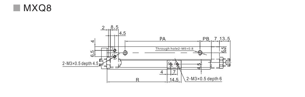Cilindro pneumático de tabela de slides da série MXQ 10