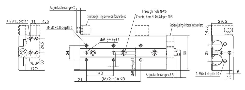 Cilindro pneumático de tabela de slides da série MXQ 21