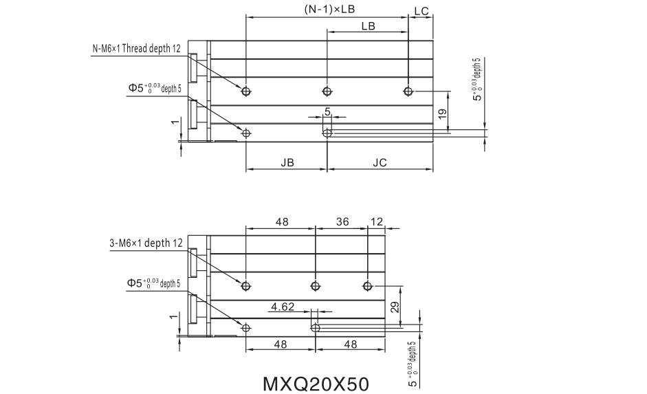 Cilindro pneumático de tabela de slides da série MXQ 28
