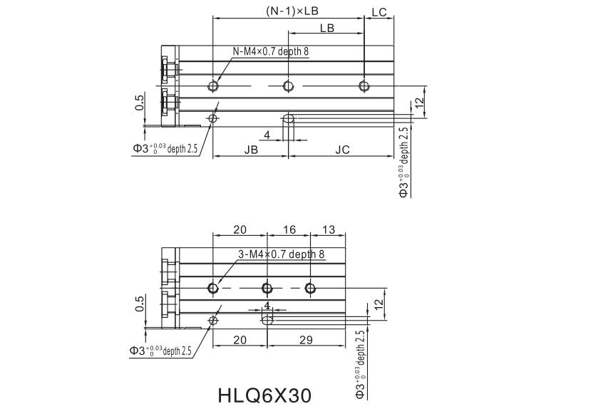 Cilindro pneumático de tabela de slides da série MXQ 8