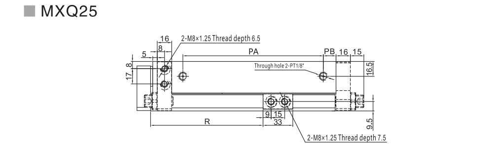 Cilindro pneumático de tabela de slides da série MXQ 30