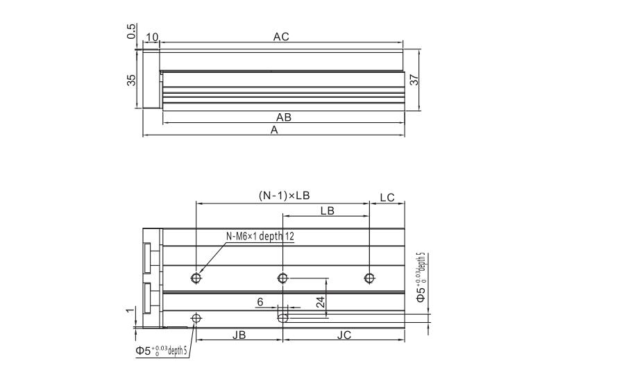 Cilindro pneumático de tabela de slides da série MXQ 22