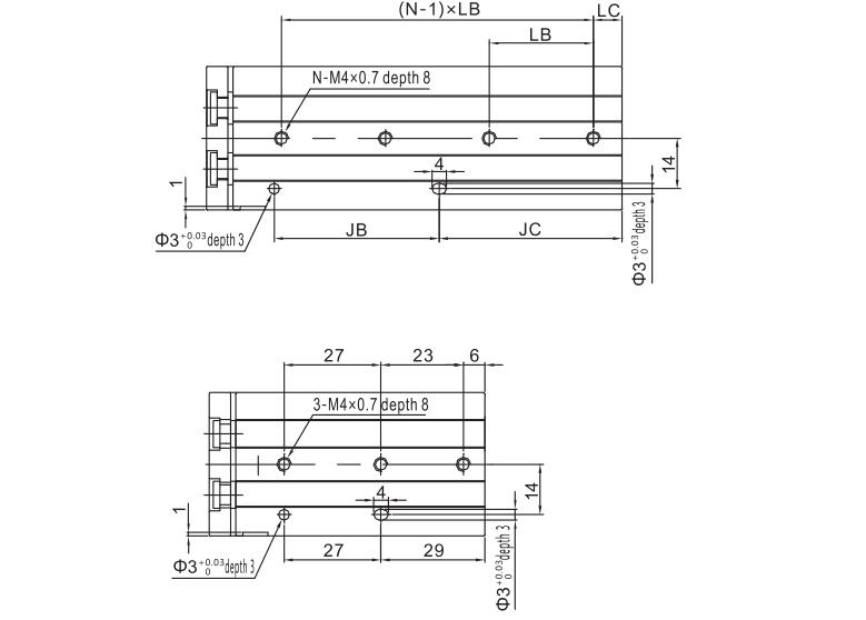 Cilindro pneumático de tabela de slides da série MXQ 12