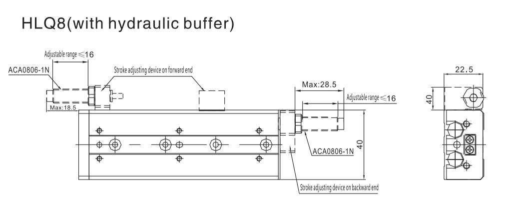 Cilindro pneumático de tabela de slides da série MXQ 14